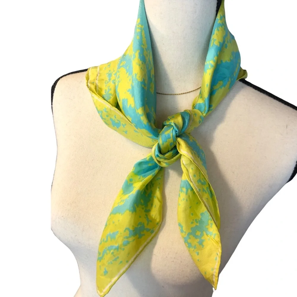 Neon 60s Silk Vera Neumann Scarf with Green and Blue Mirage Pattern